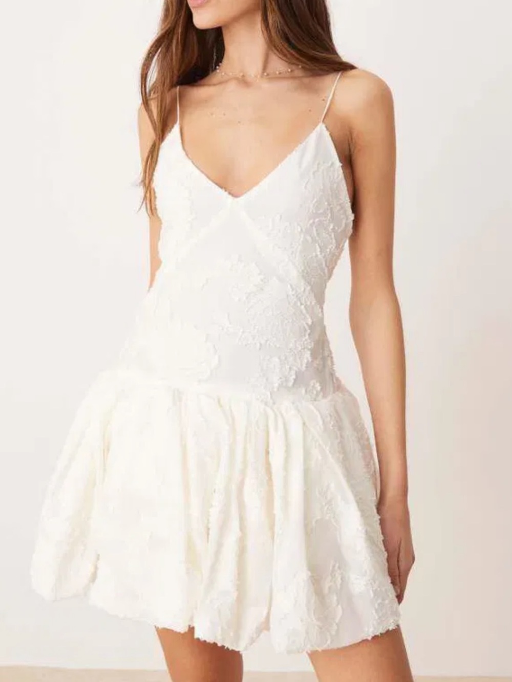 Caroline Constas White Floral Embroidered Mini Dress Ballooned Hem Medium NWT